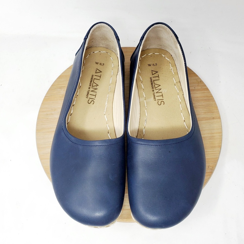 Atlantis Shoes Womens 8.5 Blue Leather Barefoot Minimalist Grounding Flats